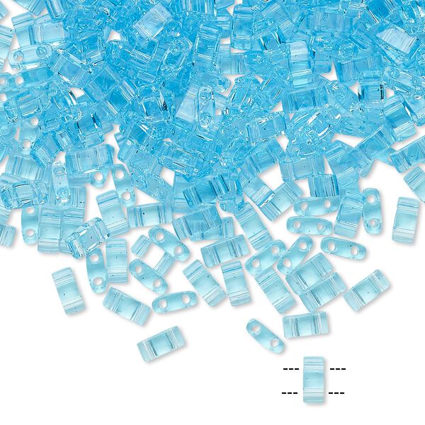 Seed bead, TILA®, glass, pkg/40g, 5x2.3mm half tila rectangle, transparent powder blue, (HTL-148). image number 0