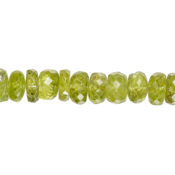 Peridot 1pkg1, hand-cut faceted rondelle bead natural C+ grade, 14 inch 8x2mm-9x6mm image number 0