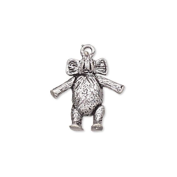 Charm, antiqued silver-finished brass, 19x18mm double-sided elephant. Sold individually. image number 0