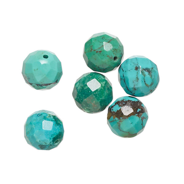 Bead, turquoise (dyed / stabilized), 10mm faceted round with matrix, B grade, Mohs hardness 5 to 6. Sold per pkg of 6. image number 0