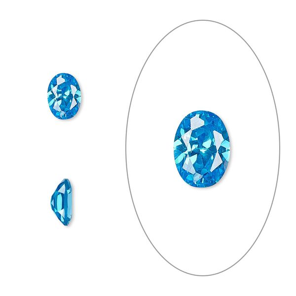 Gem, cubic zirconia, zircon blue, 7x5mm faceted oval, Mohs hardness 8-1/2. Sold per pkg of 2. image number 0