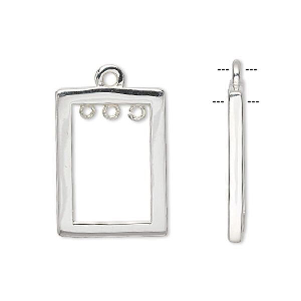 Drop, sterling silver, 26x16mm rectangle with 3 loops. Sold individually. image number 0