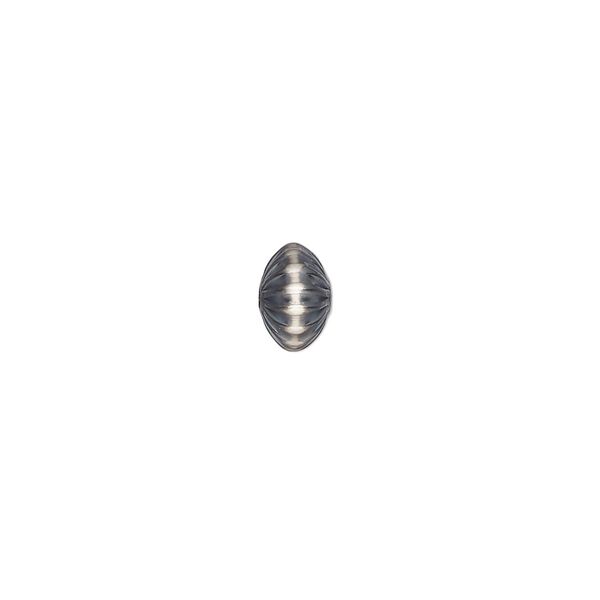 Bead, Navajo pearl style, brushed oxidized sterling silver, 8 x 5mm corrugated saucer. Sold individually. image number 0