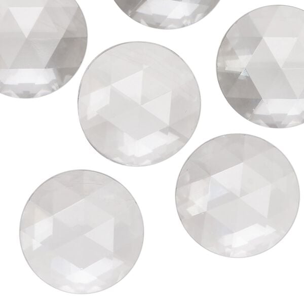 Cabochon, vintage Czech acrylic, clear, 18mm faceted round. Sold per pkg of 6. image number 0