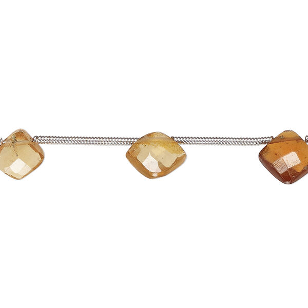 Citrine 1pkg9, hand-cut top-drilled faceted puffed diamond bead 7-9mm image number 0