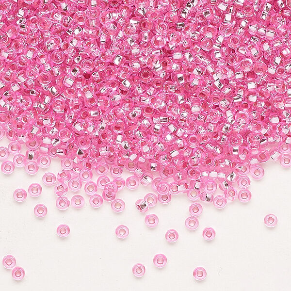 Seed bead, Preciosa Ornela Czech glass, pkg/50g, #11 rocaille, translucent silver-lined dyed color pink, (18275). image number 0