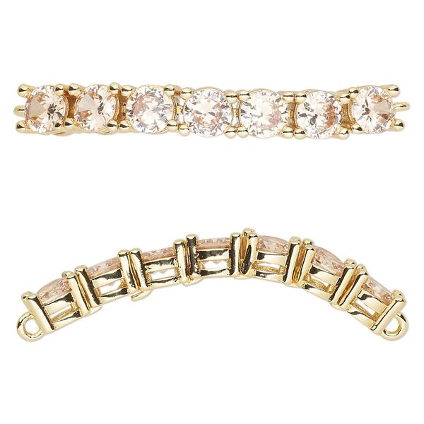 Focal, cubic zirconia and gold-plated brass, topaz, 40x5mm curved rectangle. Sold individually. image number 0