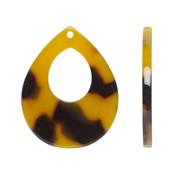 Focal, resin, translucent tortoise, 31x25mm teardrop go-go. Sold per pkg of 6. image number 0