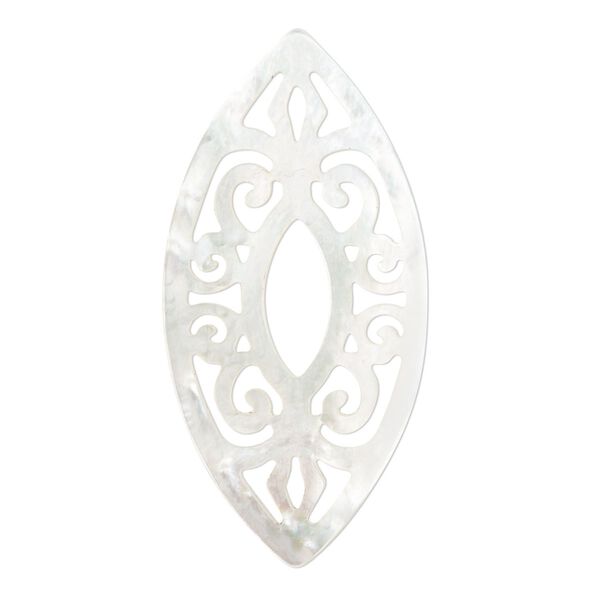 Focal, mother-of-pearl shell (bleached), 40x20mm marquise with cutout design, Mohs hardness 3-1/2. Sold individually. image number 0