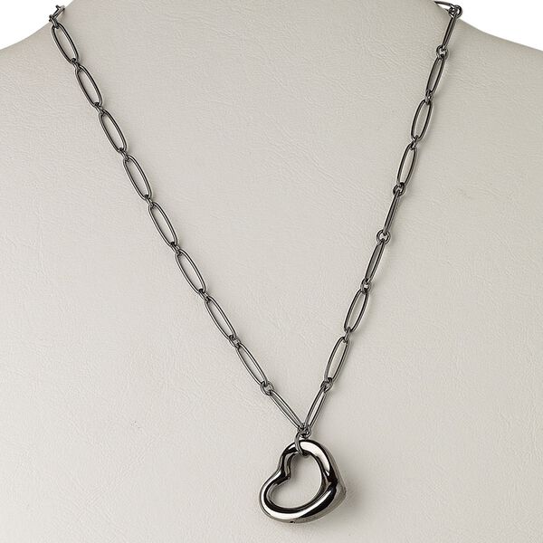 Necklace, gunmetal-plated brass, 26x23mm open floating heart, 18 inches with 3-inch extender chain and lobster claw clasp. Sold individually. image number 0
