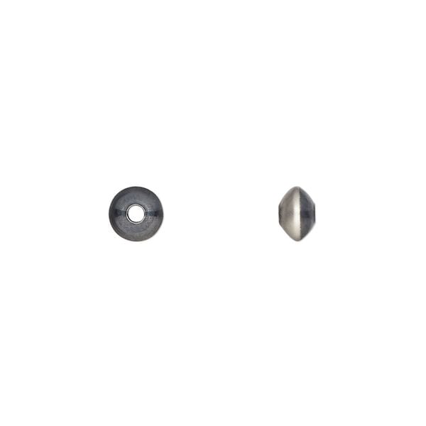 Bead, Navajo pearl style, brushed oxidized sterling silver, 5.5 x 3.5mm saucer. Sold per pkg of 2. image number 0