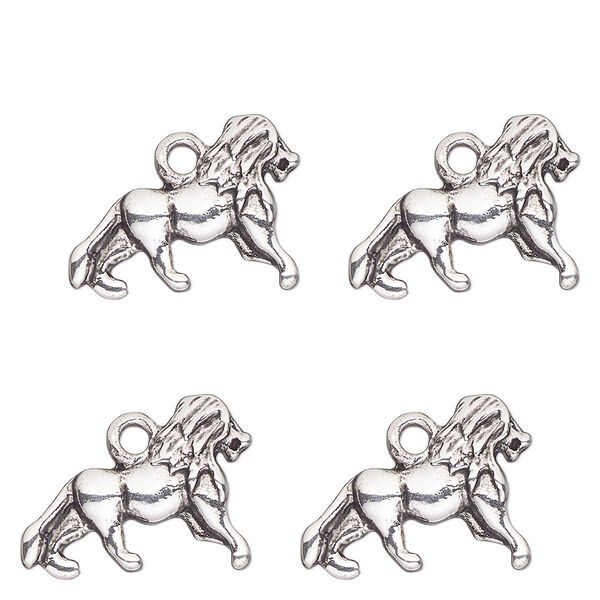 Charm, antique silver-finished "pewter" (zinc-based alloy) , 18x12mm single-sided lion. Sold per pkg of 4. image number 0