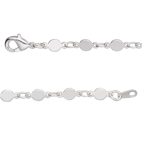 Chain, silver-plated brass, 4mm mirror, 18 inches with lobster claw clasp. Sold individually. image number 0