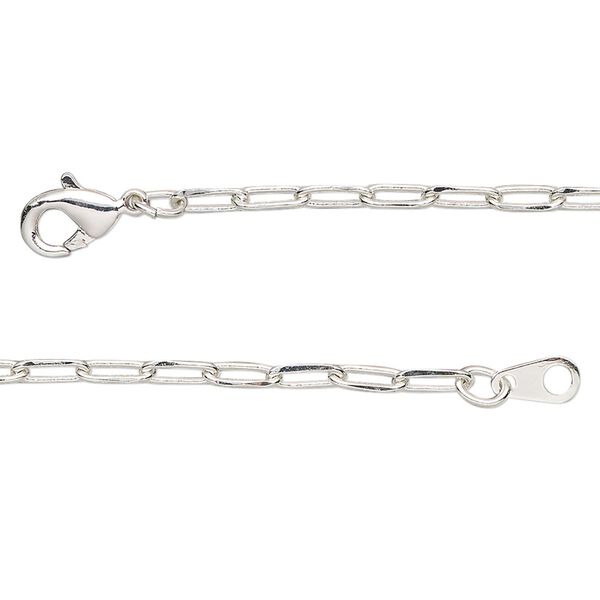 Chain, silver-plated brass, 2.4mm paperclip, 24 inches with lobster claw clasp. Sold individually. image number 0