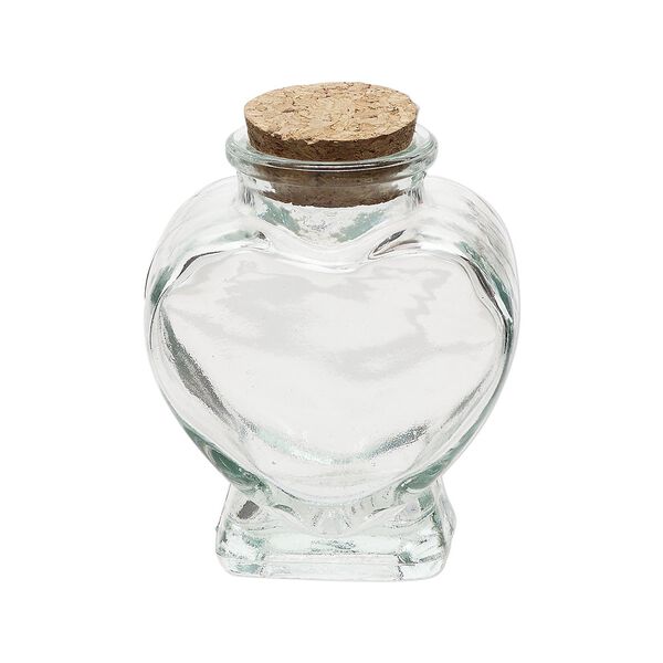 Bottle, glass and cork, clear, 3x2-1/2 inch glass heart with cork stopper and 1-inch opening. Sold individually. image number 1