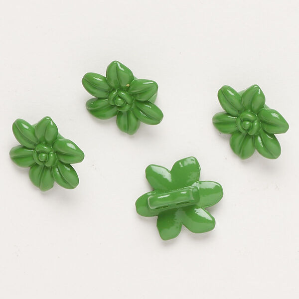 Spacer bar, "pewter" (zinc-based alloy) and enamel, green, 14x12mm 2-strand flower, fits up to 4mm beads. Sold per pkg of 4. image number 0