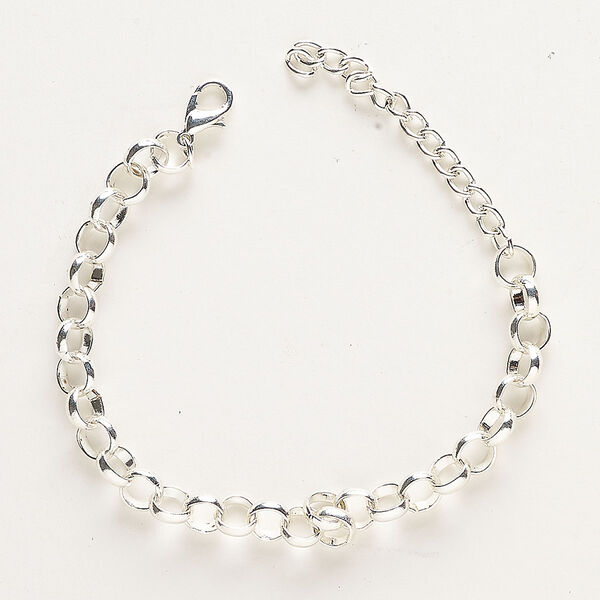 Chain, silver-finished steel, 7mm rolo, 8 inches with 2-inch extender chain and lobster claw clasp. Sold individually. image number 0