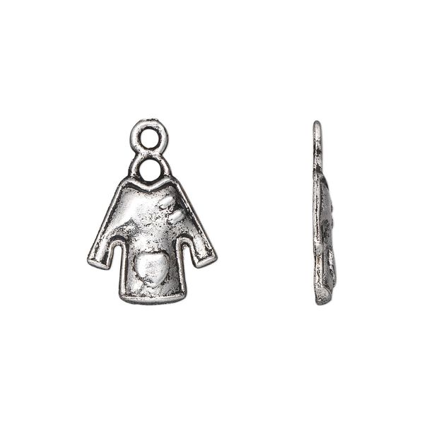 Charm, antiqued silver-finished "pewter" (zinc-based alloy), 16x14mm single-sided dress with heart pocket. Sold per pkg of 20. image number 0