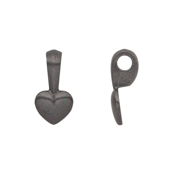 Bail, TierraCast®, glue-on, black-plated pewter (tin-based alloy), 19x9mm with 10x9mm smooth heart flat base. Sold per pkg of 2. image number 0