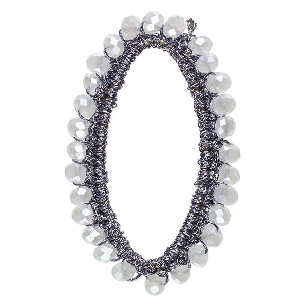 Focal, glass / nylon / steel, dark grey, 49x30mm-50x32mm beaded open oval. Sold per pkg of 2. image number 0
