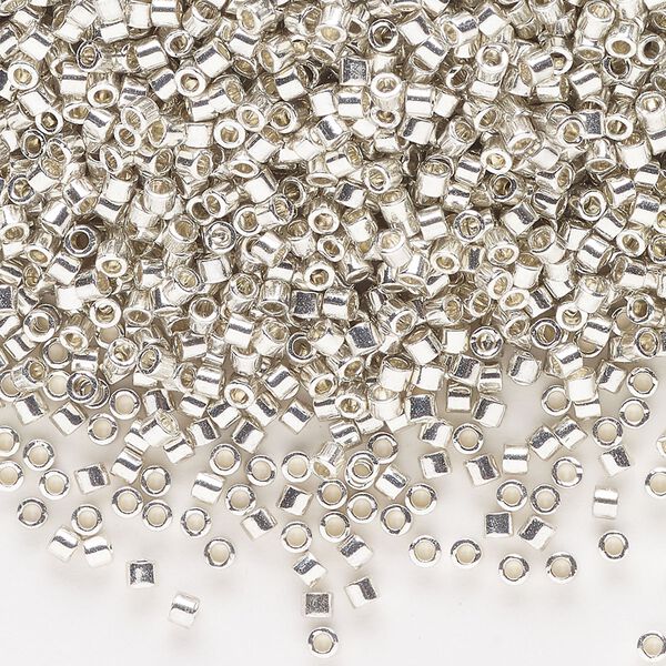 Seed bead, Delica®, glass, pkg/250g, #10 round, opaque galvanized silver (DBM-0035). image number 0