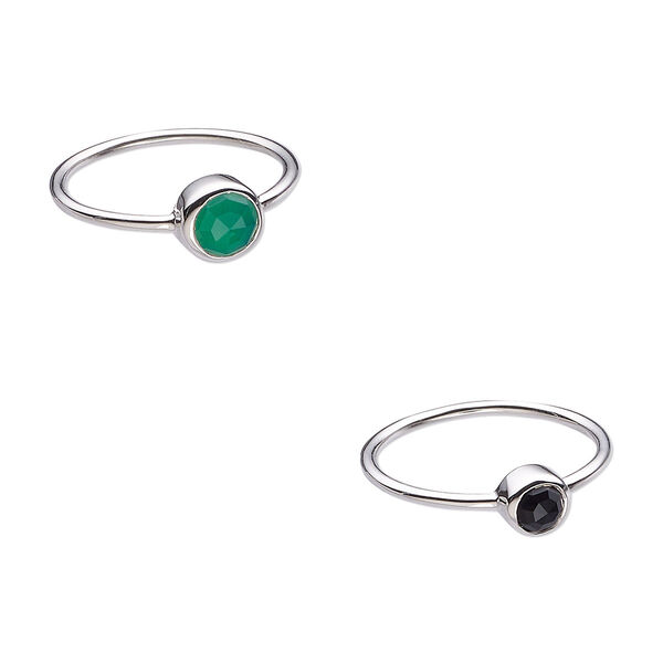 Ring, black onyx / green onyx (dyed) / sterling silver, 6mm and 7mm wide, size 8. Sold per 2-piece set. image number 0