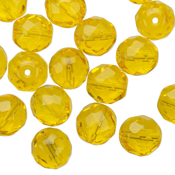 Bead 1pkg1 Czech fire-polished glass, 10mm faceted round, half-mass transparent yellow image number 0