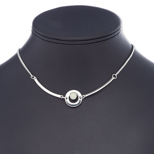 Necklace, resin rhinestone with silver-finished steel and "pewter" (zinc-based alloy), light green, 16 inches with 2-inch extender chain and lobster claw clasp. Sold individually. image number 0
