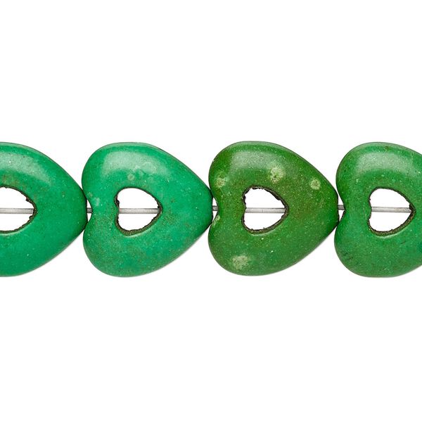 Bead, "turquoise" (resin) (imitation), apple green, 15x15mm open heart with 4x4mm center hole. Sold per 15-inch strand. image number 0