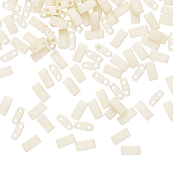 Seed bead, TILA®, glass, pkg/250g, 5x2.3mm half tila rectangle, opaque matte ivory, (HTL-2021). image number 0