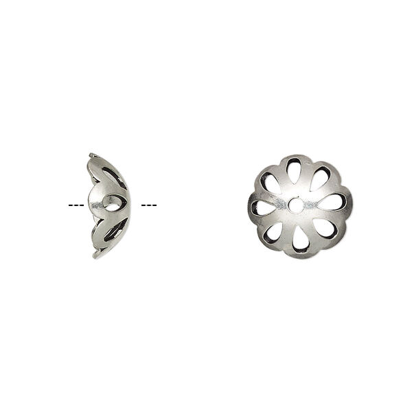 Bead cap, sterling silver, 11x4mm round with cutout design, fits 10-11mm bead. Sold per pkg of 4. image number 0