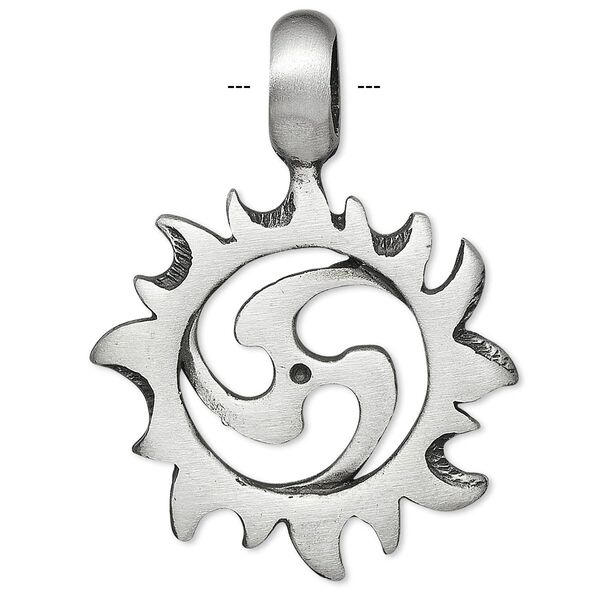 Pendant, pewter (tin-based alloy), 41x29mm sun spiral. Sold individually. image number 0