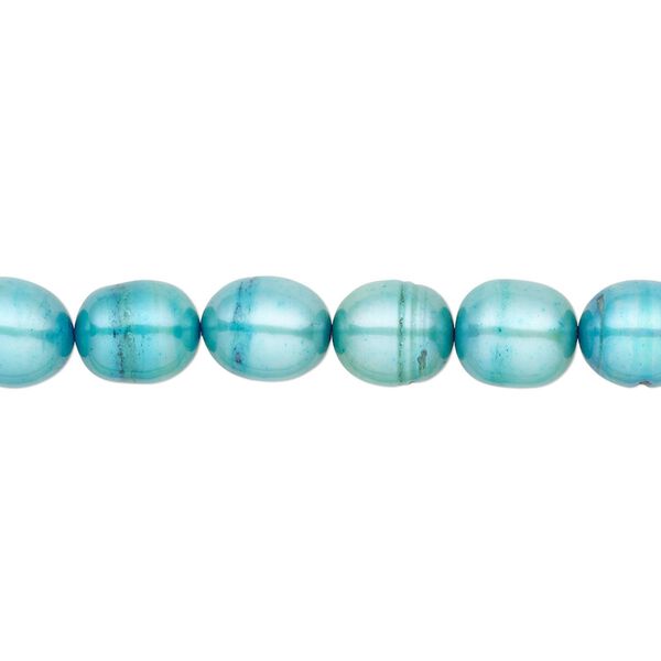 Pearl, cultured freshwater (dyed), teal and dark teal, 6-7mm rice, C- grade, Mohs hardness 2-1/2 to 4. Sold per 15-inch strand. image number 0
