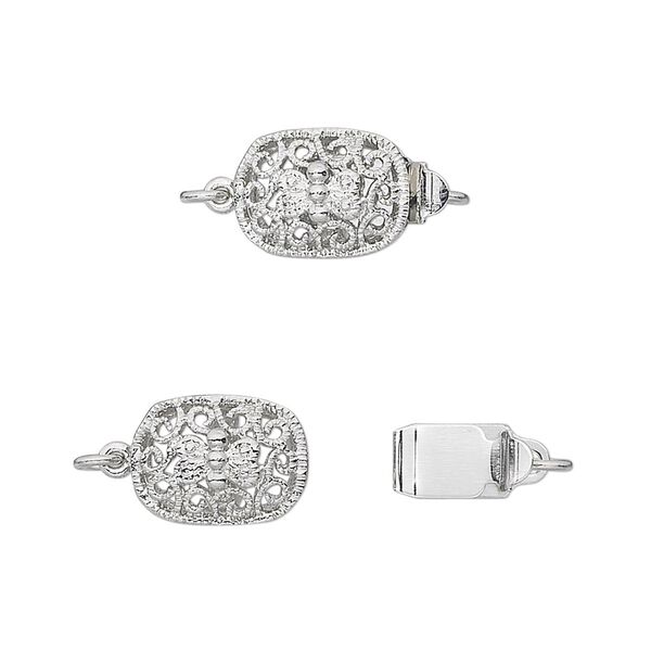 Clasp, tab, antique silver-plated brass, 12x9mm filigree oval. Sold per pkg of 4. image number 0