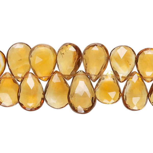 Golden citrine 1pkg1, hand-cut top-drilled faceted puffed teardrop bead 8 inch 10x7mm-12x9mm image number 0