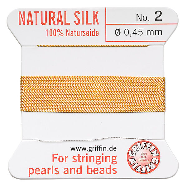 Thread, Griffin, silk, amber yellow, size #2. Sold per 2-meter card (approximately 78 inches). image number 0