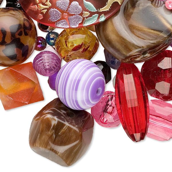 Bead and component mix, acrylic, mixed colors, 2mm-45mm mixed shape. Sold per 1/4 pound pkg, approximately 100-500 beads. image number 0