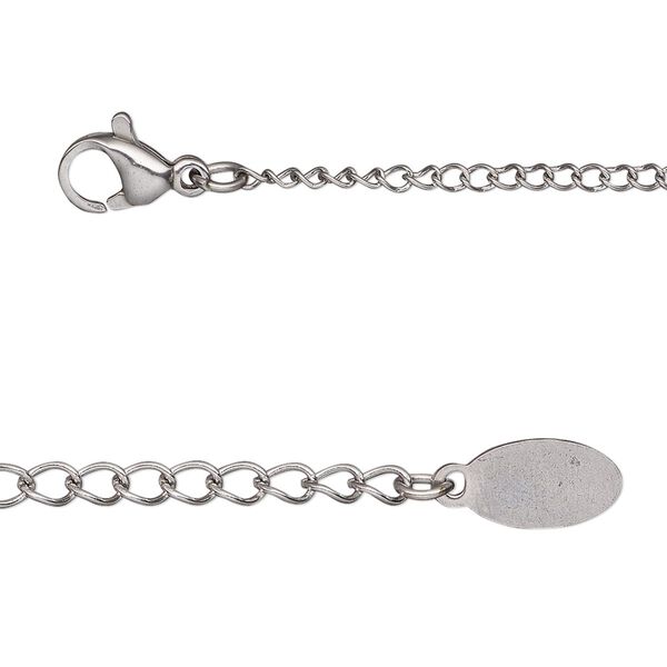 Chain, stainless steel, 1.9mm curb, 18 inches with 2-inch extender chain and lobster claw clasp. Sold individually. image number 0