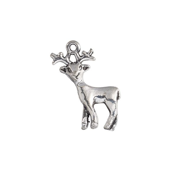 Charm, antique silver-plated "pewter" (zinc-based alloy), 26.5x19mm 3D deer. Sold per pkg of 10. image number 0