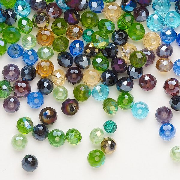 Bead 1pkg1 glass, 4x3mm-5x3mm faceted rondelle, 1 ounce mix opaque to transparent mixed colors image number 0