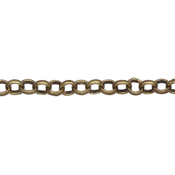 Chain, antique brass-plated brass, 5mm rolo. Sold per 50-foot spool. image number 0