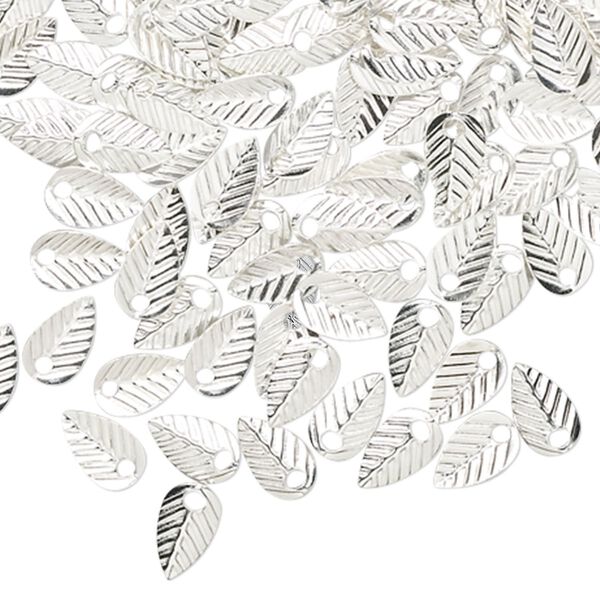 Charm, silver-plated brass, stamped, 6.5x4mm leaf. Sold per pkg of 100. image number 0