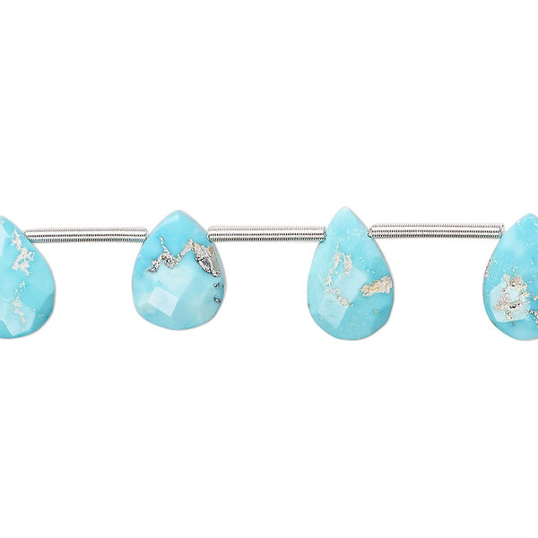 Imperial crown turquoise 1pkg11, hand-cut top-drilled faceted puffed teardrop bead natural 8x6mm-12x9mm image number 0