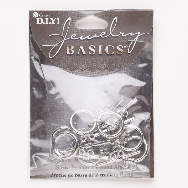 Clasp, 2-strand toggle, brass, pkg/8, 17mm round, antique silver finish. image number 0