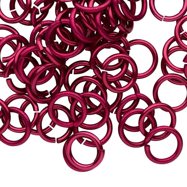 Jump ring, anodized tempered aluminum, red, 10mm round, 7.2mm inside diameter, 15 gauge. Sold per pkg of 100. image number 0