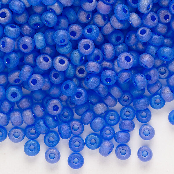 Seed bead, glass, pkg/50g, #6 round, translucent rainbow matte blue. image number 0