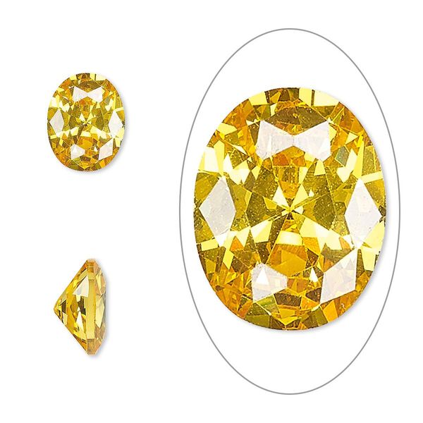 Gem, cubic zirconia, topaz gold, 10x8mm faceted oval, Mohs hardness 8-1/2. Sold individually. image number 0