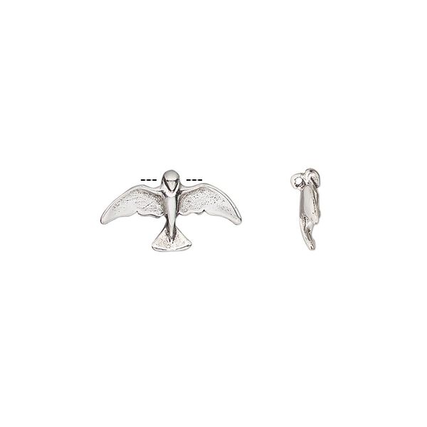 Charm, antiqued sterling silver, 14.5x8mm single-sided dove. Sold individually. image number 0