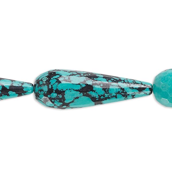 Bead, "turquoise" (resin) (imitation), blue and black, 30x10mm faceted teardrop with matrix. Sold per 8-inch strand, approximately 7 beads. image number 0