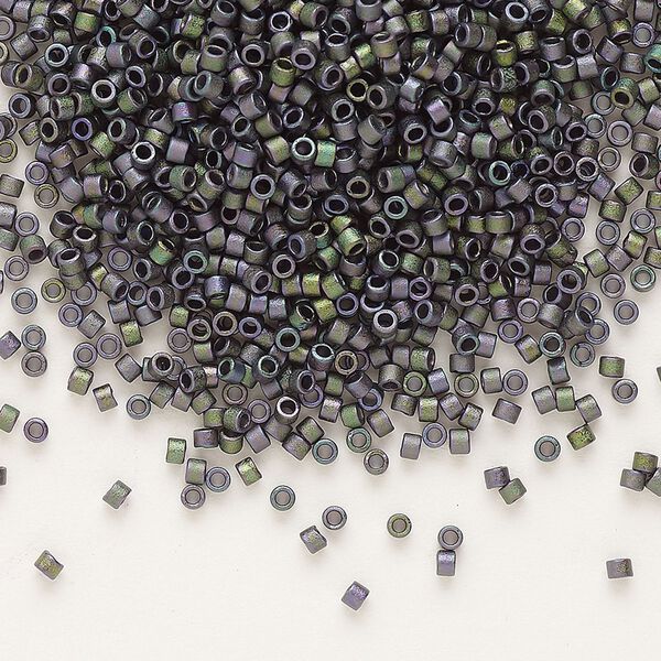 Seed bead, Delica®, glass, pkg/7.5g, #11 round, opaque matte metallic gold iris plum emerald (DB-1053). image number 0
